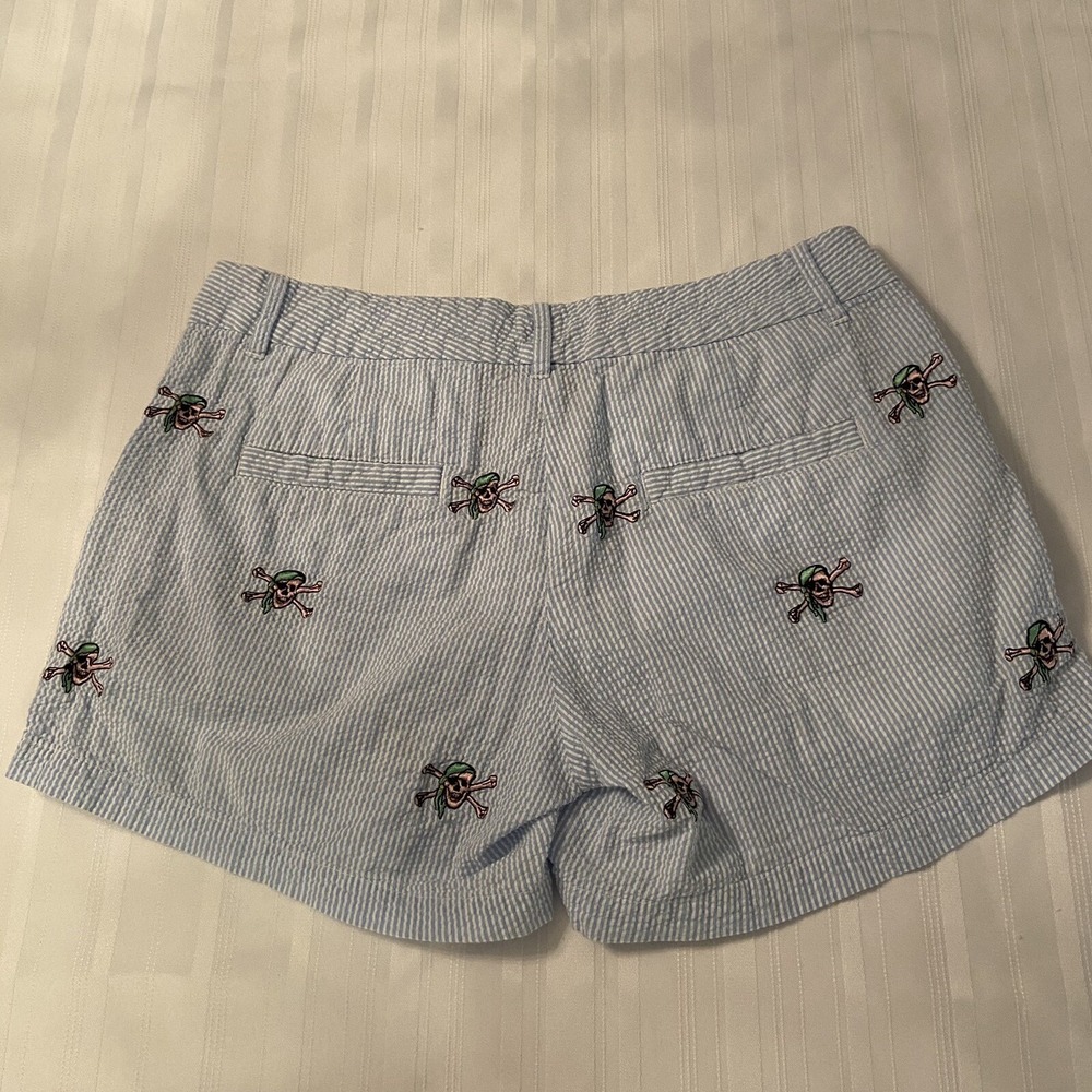 Castaway Clothing Light Green Seersucker Striped Skull 4" Shorts, Size - Picture 2 of 4